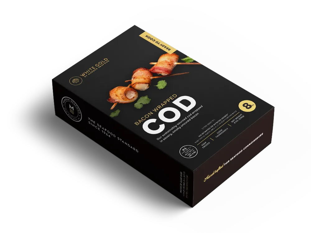 Bacon-Wrapped Cod Retail Box – Wild-Caught Cod Wrapped in Crispy Bacon